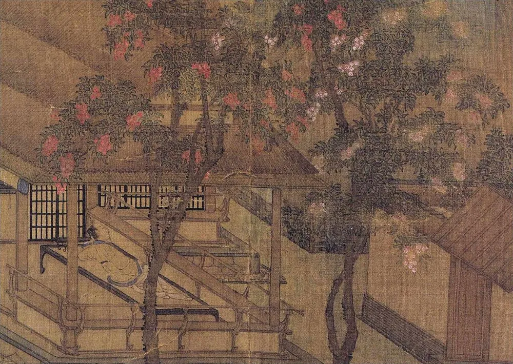 Detail of "Resting in the Myrtle Pavilion" by Zhao Daheng, Song Dynasty